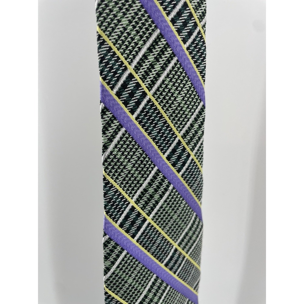 Ben Sherman Tie Multicolor Purple Striped Plaid Designer‎ Tie 100% Silk